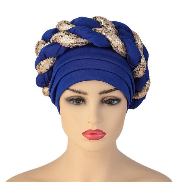 Polyester African Headtie Diamonds Glitter Women Turban Caps Muslim Hijab Bonnet Hats Female Autogeles - Free Delivery