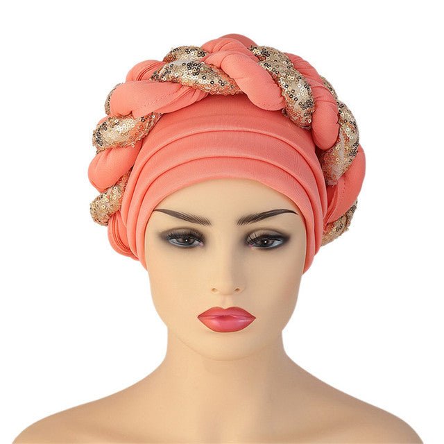 Polyester African Headtie Diamonds Glitter Women Turban Caps Muslim Hijab Bonnet Hats Female Autogeles - Flexi Africa - Flexi Africa offers Free Delivery Worldwide - Vibrant African traditional clothing showcasing bold prints and intricate designs