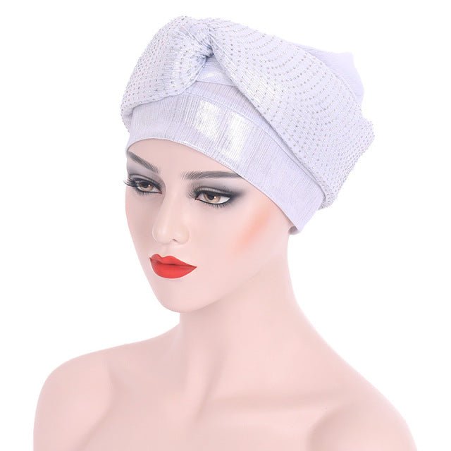 Polyester African Headtie Diamonds Glitter Women Turban Caps Muslim Hijab Bonnet Hats Female Autogeles - Flexi Africa - Flexi Africa offers Free Delivery Worldwide - Vibrant African traditional clothing showcasing bold prints and intricate designs