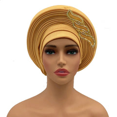 Ready-to-Wear African Auto Gele Headtie: Elegant Head Wraps for Women's Nigeria Wedding Party and Turban Cap - Flexi Africa