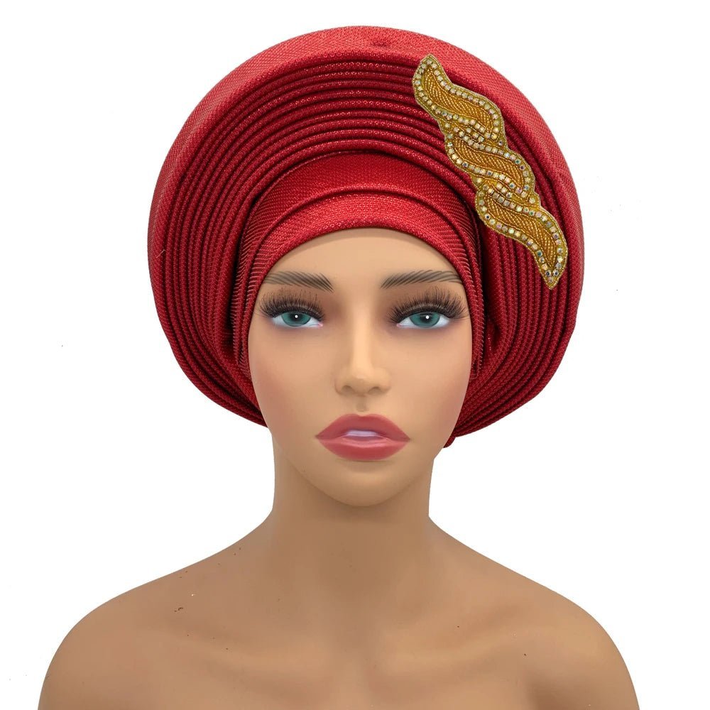 Ready - to - Wear African Auto Gele Headtie: Elegant Head Wraps for Women's Nigeria Wedding Party and Turban Cap - Flexi Africa - Free Delivery Worldwide only at www.flexiafrica.com