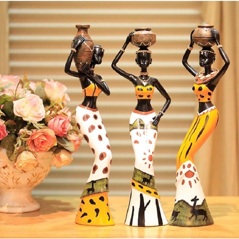Resin Folk Art Love 3 African Girls Figurine - A Beautiful Home Decor Piece that Celebrates African Art and Unity - FREE POST