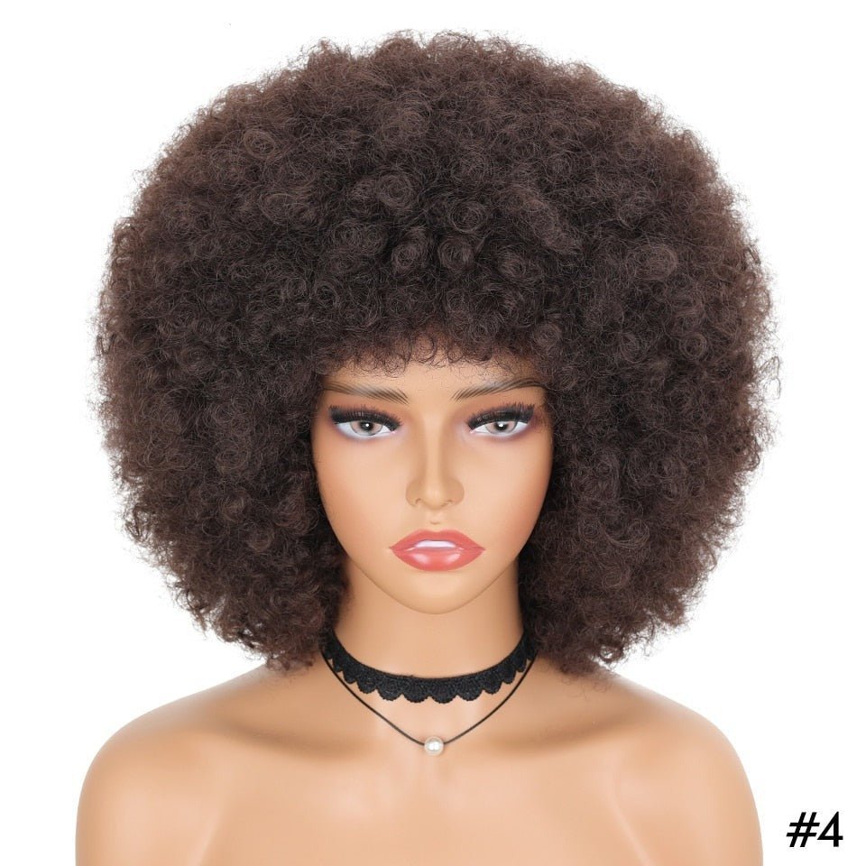 Short Fluffy Afro Kinky Curly Wig with Bangs: Synthetic Ombre Glueless Wig - Flexi Africa - Free Delivery www.flexiafrica.com