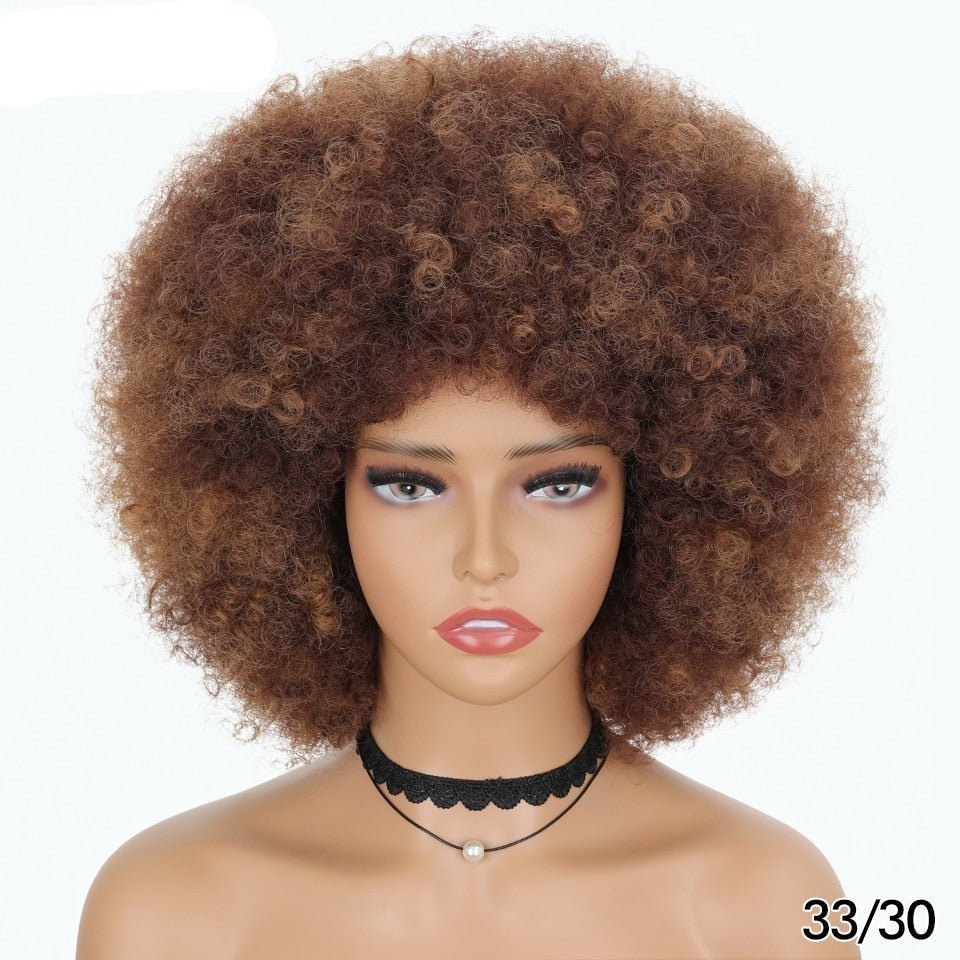 Short Fluffy Afro Kinky Curly Wig with Bangs: Synthetic Ombre Glueless Wig - Flexi Africa - Free Delivery www.flexiafrica.com