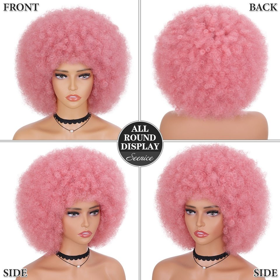 Short Fluffy Afro Kinky Curly Wig with Bangs: Synthetic Ombre Glueless Wig - Flexi Africa - Free Delivery www.flexiafrica.com