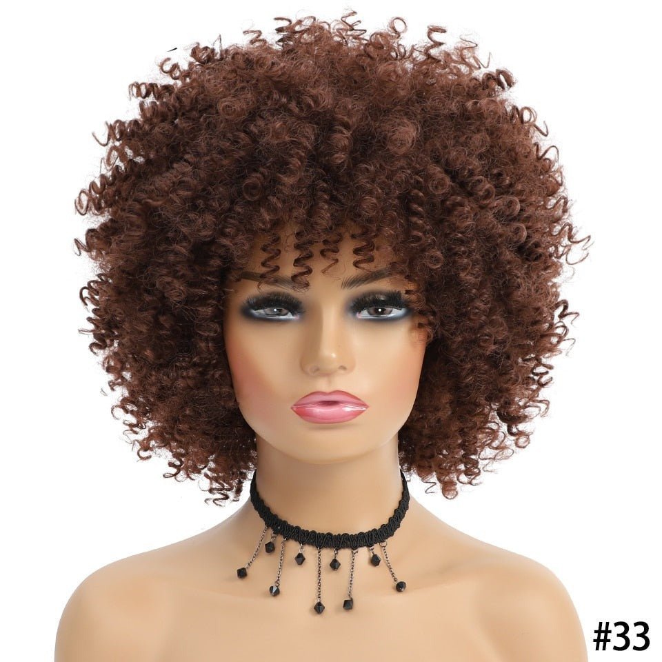 Short Hair Afro Kinky Curly Synthetic Wig With Bangs - Free Delivery Worldwide only at Flexi Africa