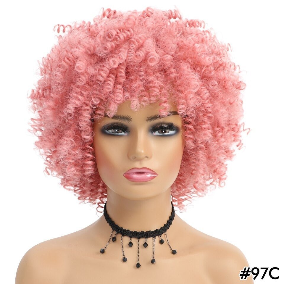 Short Hair Afro Kinky Curly Synthetic Wig With Bangs - Free Delivery Worldwide only at Flexi Africa