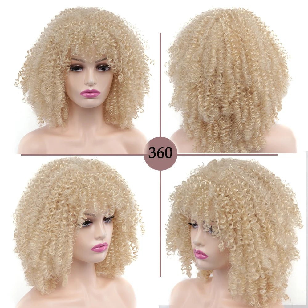 Short Hair Afro Kinky Curly Wigs Soft Curls Hair with Bangs Natural Heat Resistant Synthetic Cosplay Wigs - Free Delivery Worldwide only at Flexi Africa