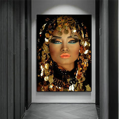 Sparkling Beauty: Canvas Wall Art of African Woman in Sequined Headscarf, Perfect Home Decor Accent - Flexi Africa - Free Delivery Worldwide only at www.flexiafrica.com
