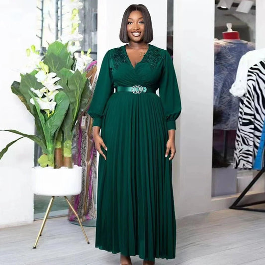 Spring Dresses African Beads Chiffon Dashiki Maxi Dress Long Sleeve Elegant Ladies Clothes - Free Delivery Worldwide only at Flexi Africa