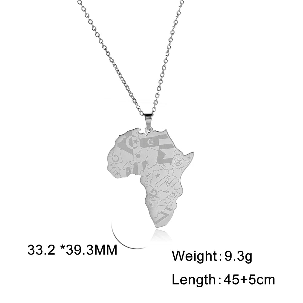 Stainless Steel Africa Map Necklaces: Choker Chain with Hollow Map Pendant - Flexi Africa - www.flexiafrica.com