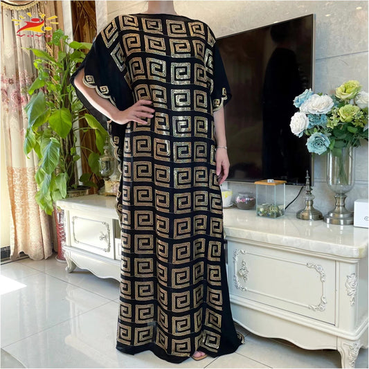 Stunning African Embroidery Flower Dress for Women - Muslim Sequin Embroidery and Scarf Included - Flexi Africa FREE POST