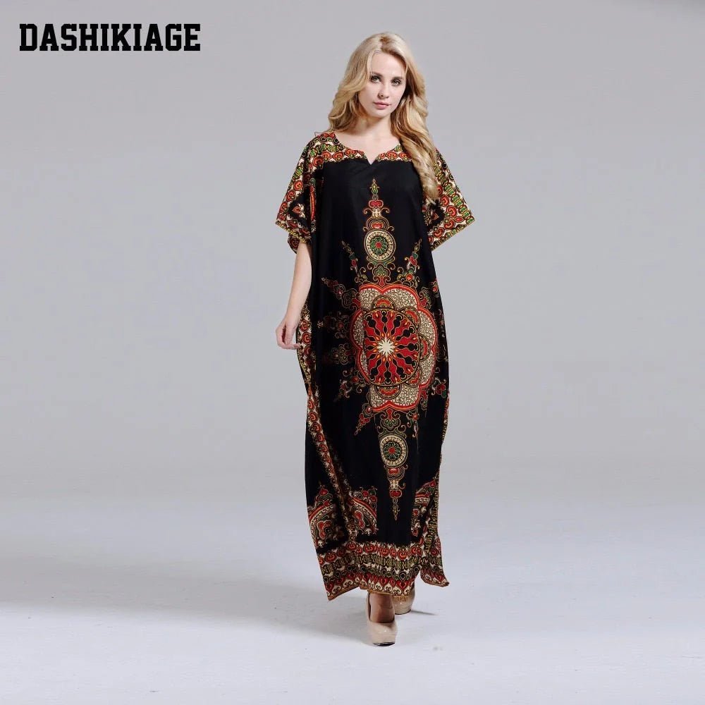 Stunning Dashikiage African Ladies Dress - 100% Cotton with Elegant African Print - Flexi Africa - Free Delivery Worldwide