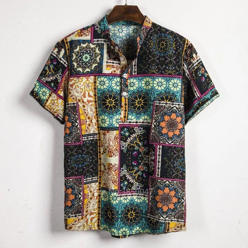 Stylish African Dashiki Print Dress Shirt for Men: Casual Streetwear with Ethnic Flair - Free Delivery Worldwide only at Flexi Africa