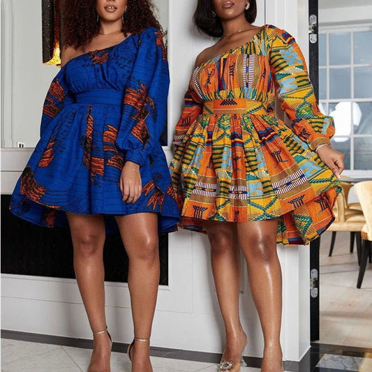 Stylish and Bold: African Shoulder Off Mini Dress with Dashiki Tribal Print - Perfect for Women's Fashion - Free Delivery Worldwide only at Flexi Africa