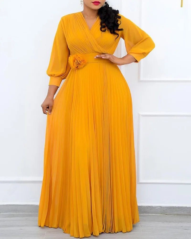 Stylish Plus Size African Summer Dress - Long Sleeve Yellow Dress - Flexi Africa - Free Delivery Worldwide only at www.flexiafrica.com