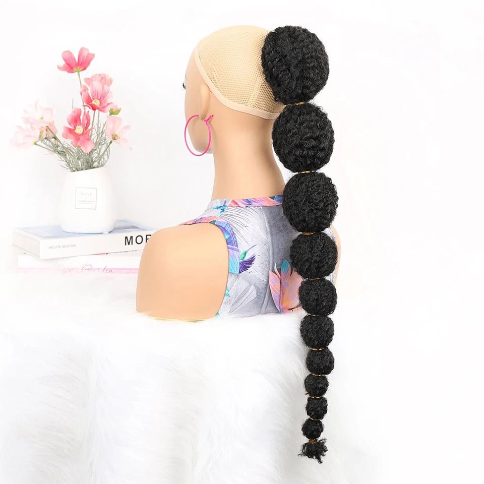 Synthetic Ponytail Hair Extension for Black Women Lantern Bubble Drawstring False Pigtail Afro Puff Kinky Horse Tail Hairpiece - Free Delivery Worldwide only at Flexi Africa