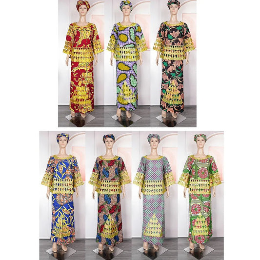 Traditional African Bazin Riche Dashiki Dress with Exquisite Embroidery Pattern for Women - Flexi Africa www.flexiafrica.com