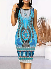 Vibrant Graphic Print Crew Neck Tank Dress - Sleeveless Bodycon Fit for a Flattering Silhouette - Free Delivery Worldwide only at Flexi Africa