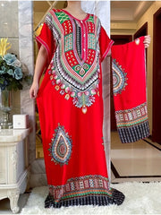 Vibrant Middle Eastern African Kaftan Dress - Colorful Rayon Tribal Long Gown with Short Sleeves, Loose Fit for All Seasons, Handwash/Dry Clean - Elegant Casual Wear - Free Delivery Worldwide only at Flexi Africa