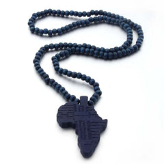 Unisex Africa Map Wooden Pendant Necklace with Beaded String - Hip Hop Jewelry - Free Delivery Worldwide only at Flexi Africa