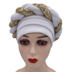 Women African Auto Geles Headtie Already Made Multi Color Wedding Organic Fabric Embroidered - Flexi Africa - FREE POST