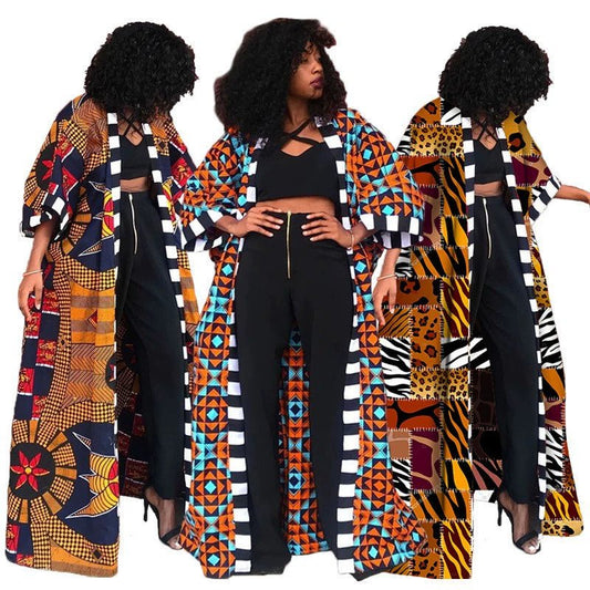 Women's African - Style Long Coat for Spring Floral Print Trench Coat - Free Delivery Worldwide only at Flexi Africa