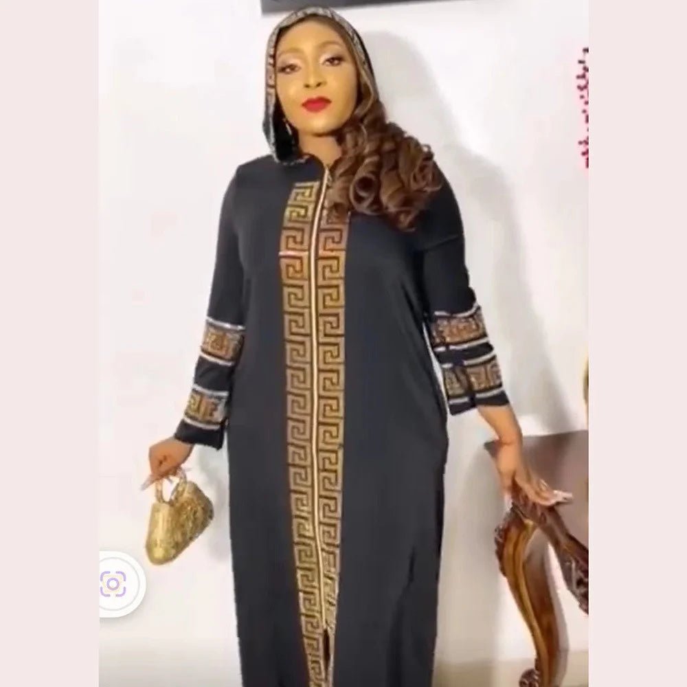 Women's Dress African Fashion Hooded Robe Islamic Abaya Muslim Style Drilled Decoration Quality Luxury - Free Delivery Worldwide only at Flexi Africa
