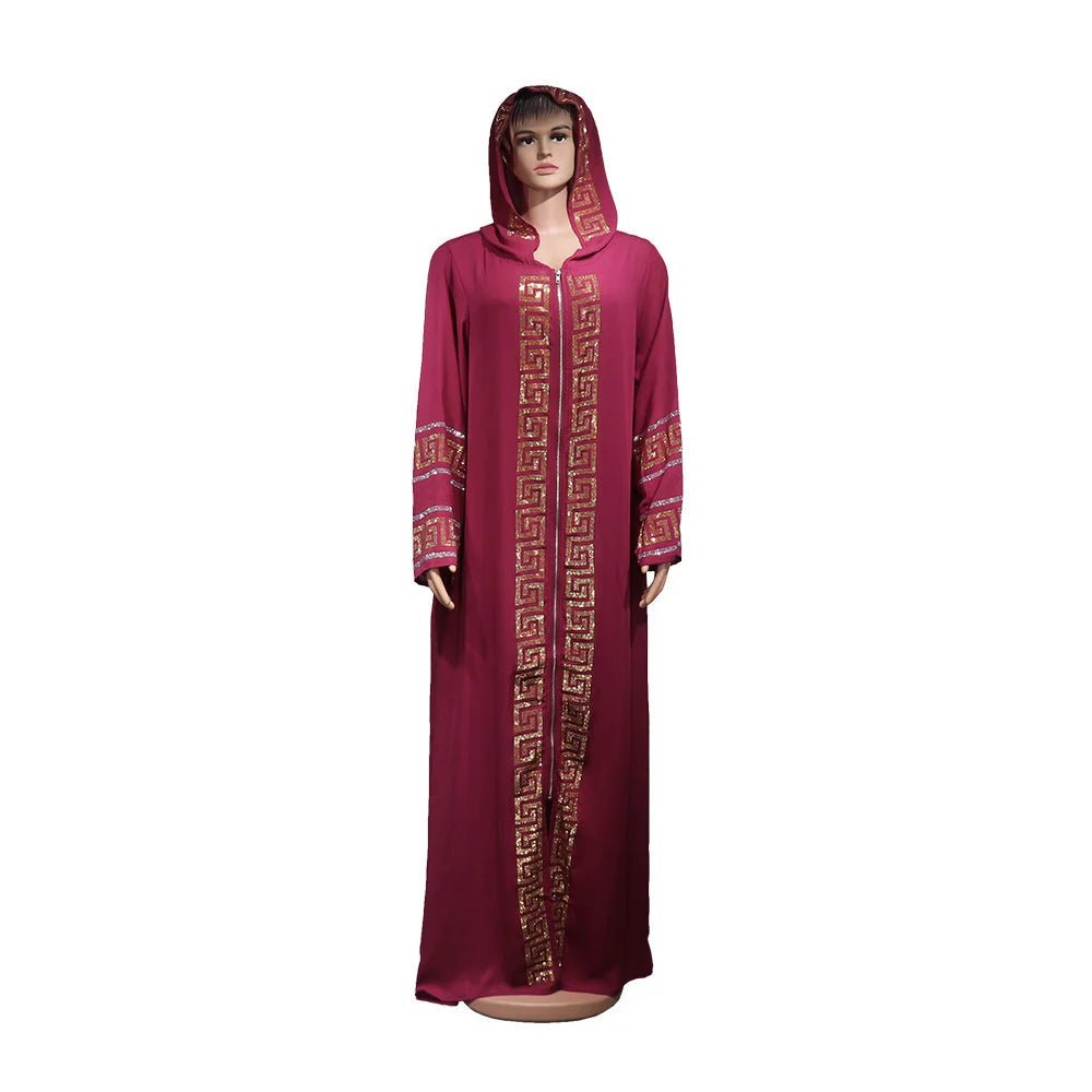 Women's Dress African Fashion Hooded Robe Islamic Abaya Muslim Style Drilled Decoration Quality Luxury - Free Delivery Worldwide only at Flexi Africa
