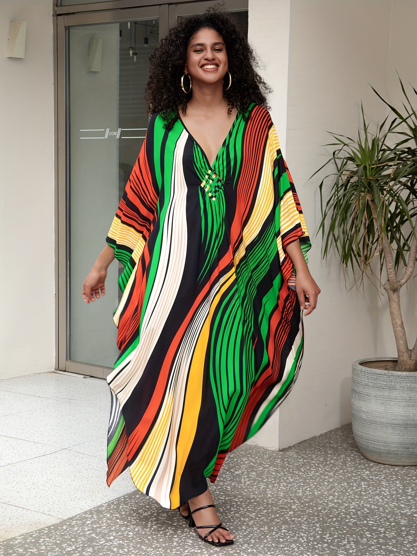 Women's Plus Size Bohemian Long Kaftan Dress, Lightweight Beach Cover - Up - Flexi Africa - Free Delivery Worldwide only at www.flexiafrica.com
